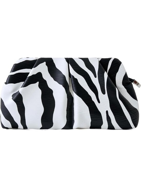 Handbags - Women's Zebra Pleated Dressy Formal Clutch Purse Evening Bag Detachable Chain